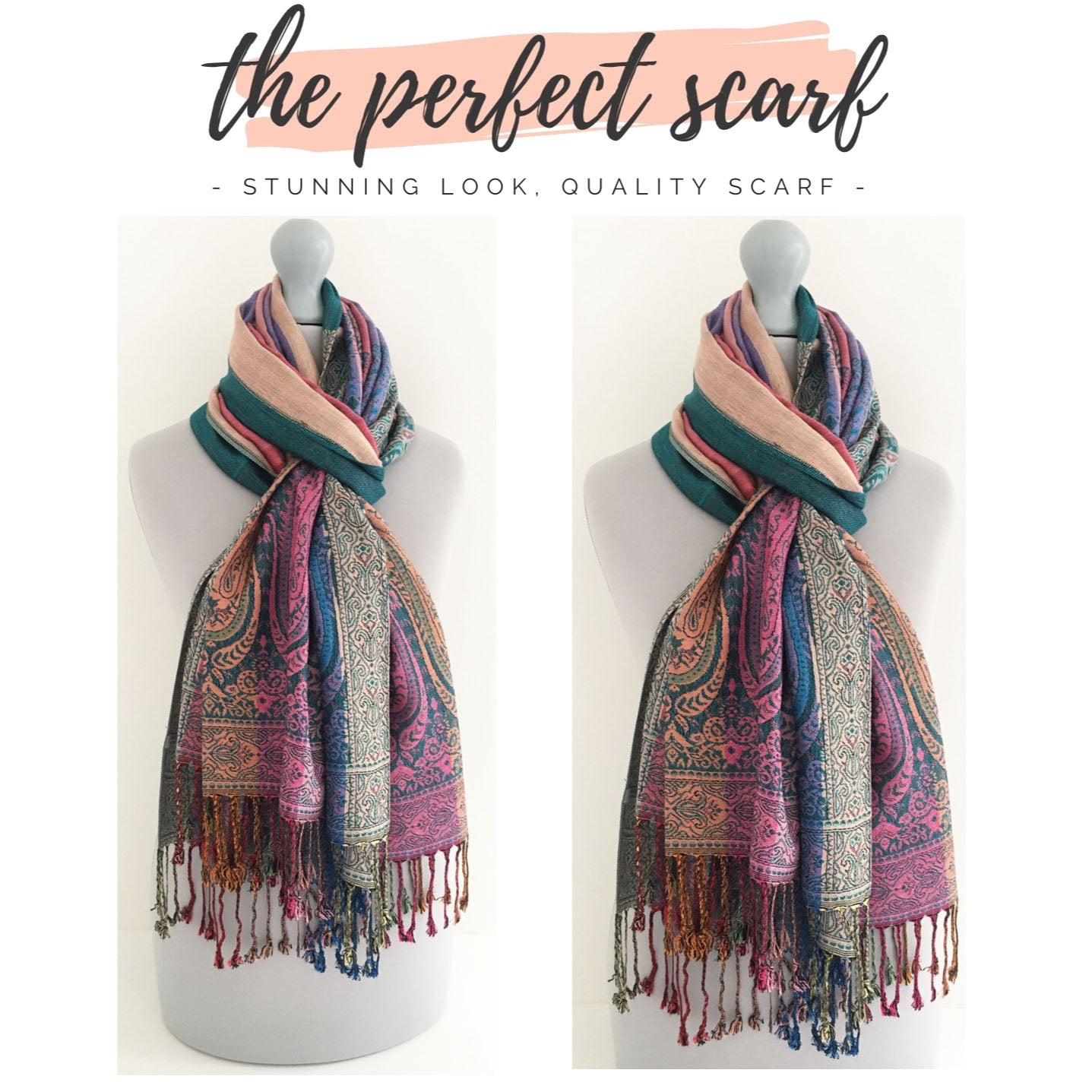 LARGE TEAL RAINBOW MULTI COLOUR PAISLEY PRINT PASHMINA SHAWL SCARF
