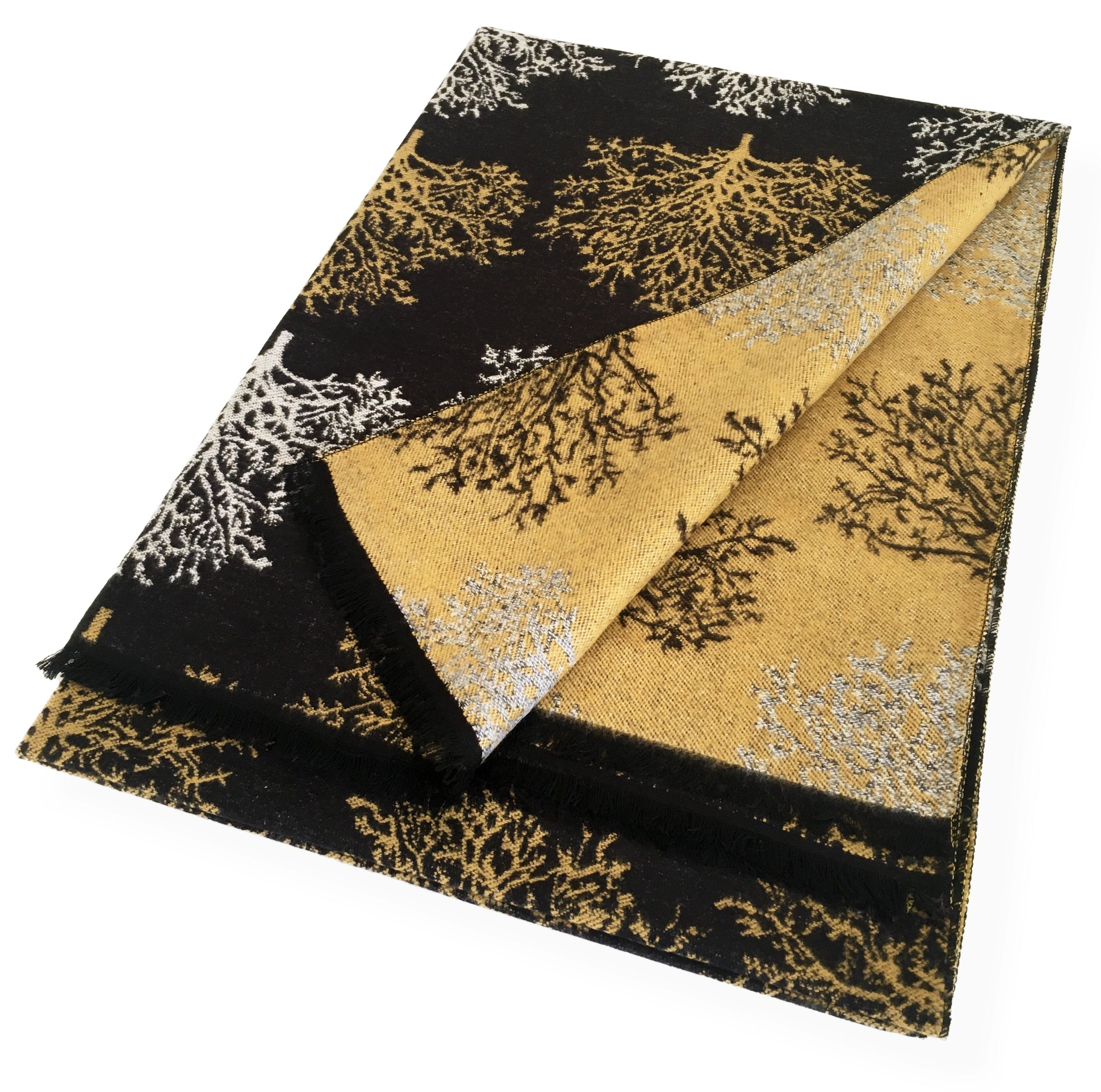 LARGE THICK BLACK TREE PRINT REVERSIBLE WINTER SHAWL BLANKET SCARF