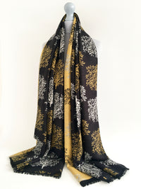 LARGE THICK BLACK TREE PRINT REVERSIBLE WINTER SHAWL BLANKET SCARF