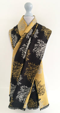 LARGE THICK BLACK TREE PRINT REVERSIBLE WINTER SHAWL BLANKET SCARF