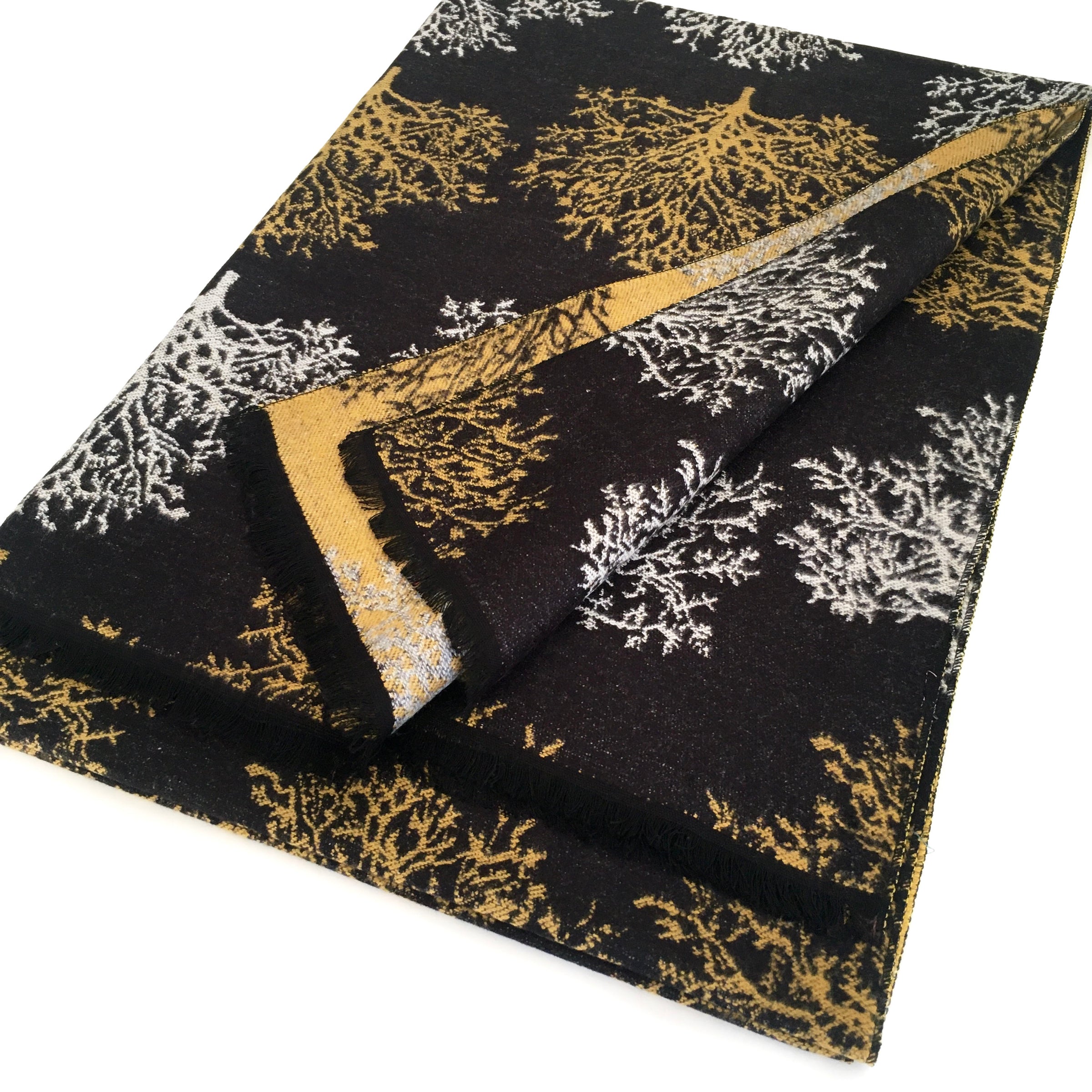 LARGE THICK BLACK TREE PRINT REVERSIBLE WINTER SHAWL BLANKET SCARF