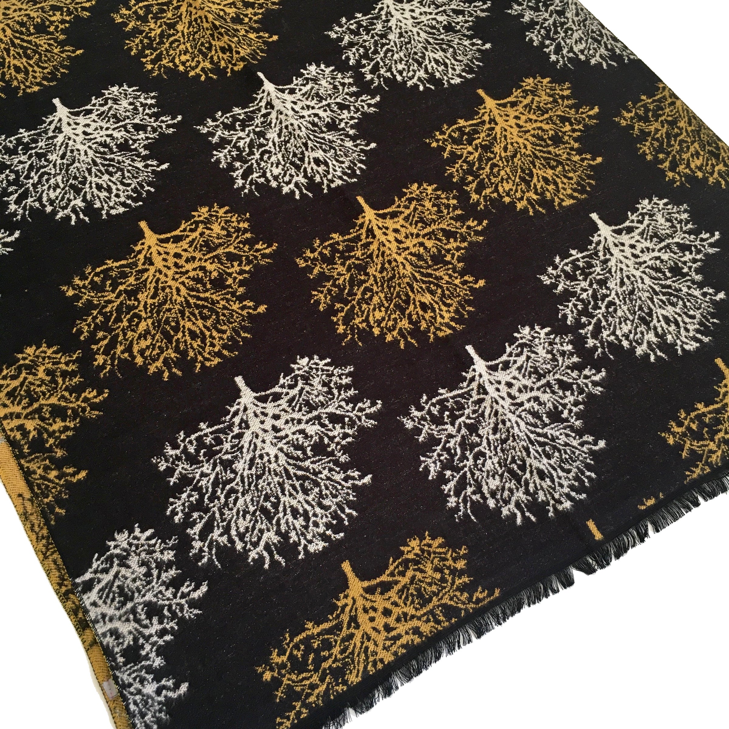 LARGE THICK BLACK TREE PRINT REVERSIBLE WINTER SHAWL BLANKET SCARF