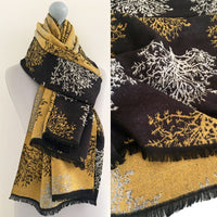 LARGE THICK BLACK TREE PRINT REVERSIBLE WINTER SHAWL BLANKET SCARF