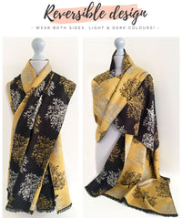 LARGE THICK BLACK TREE PRINT REVERSIBLE WINTER SHAWL BLANKET SCARF