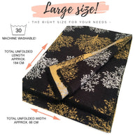 LARGE THICK BLACK TREE PRINT REVERSIBLE WINTER SHAWL BLANKET SCARF