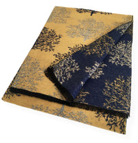 LARGE THICK NAVY MUSTARD TREE PRINT REVERSIBLE WINTER SHAWL BLANKET SCARF