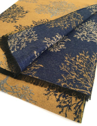 LARGE THICK NAVY MUSTARD TREE PRINT REVERSIBLE WINTER SHAWL BLANKET SCARF