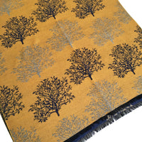 LARGE THICK NAVY MUSTARD TREE PRINT REVERSIBLE WINTER SHAWL BLANKET SCARF