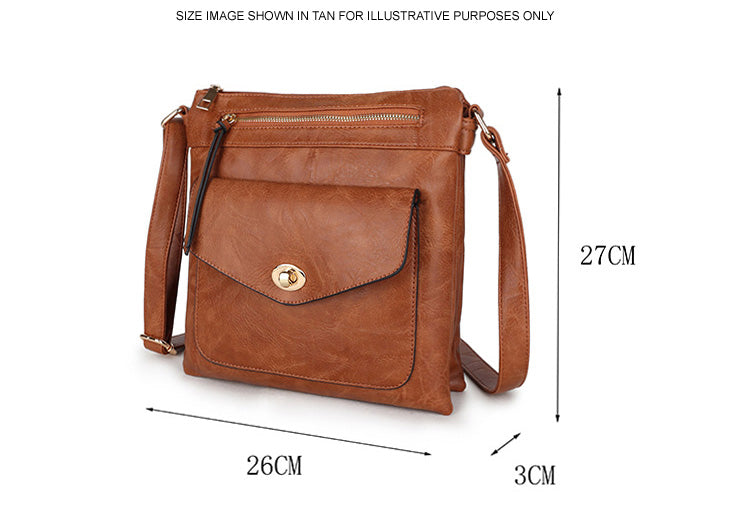 A-SHU LARGE DUSKY PINK TURN LOCK MULTI COMPARTMENT CROSS BODY SHOULDER BAG WITH LONG STRAP - A-SHU.CO.UK