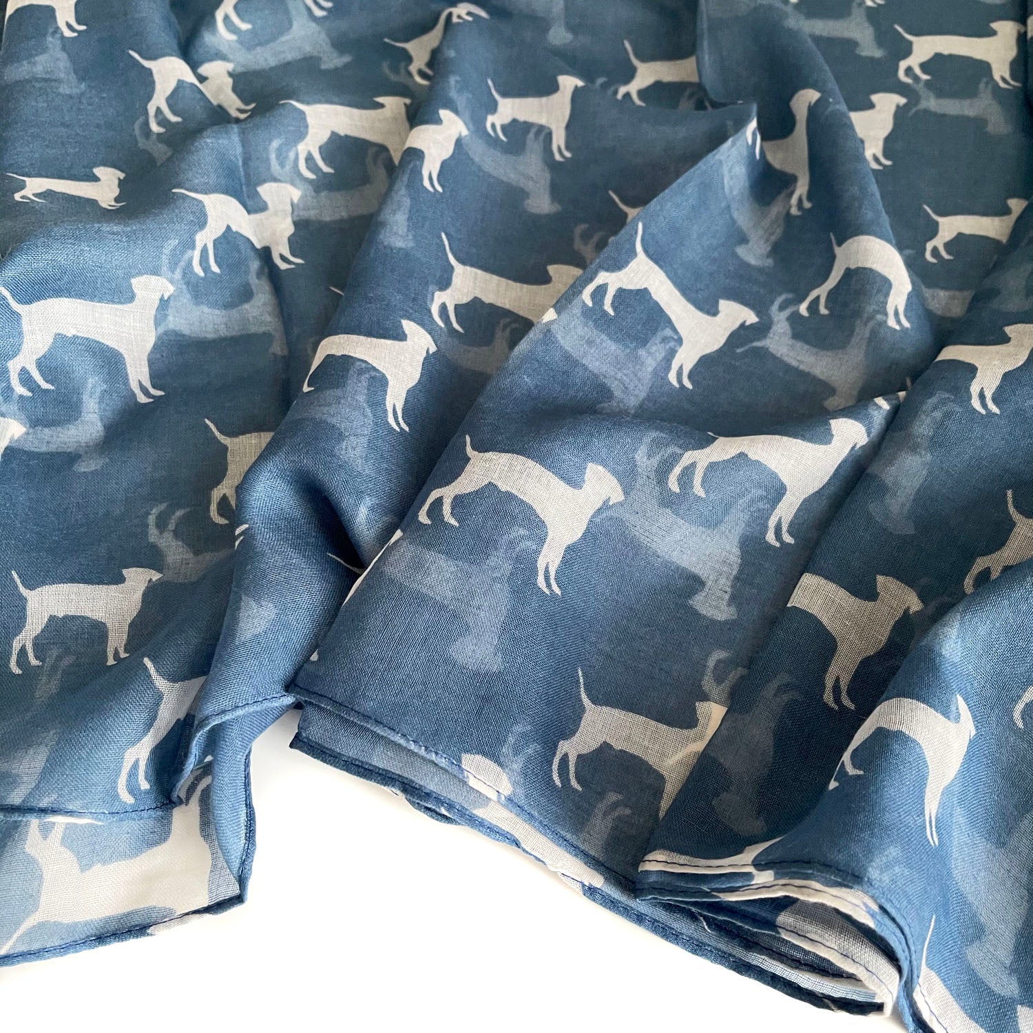 LIGHTWEIGHT DENIM BLUE DOG PRINT SHEER NECK SCARF - A-SHU.CO.UK