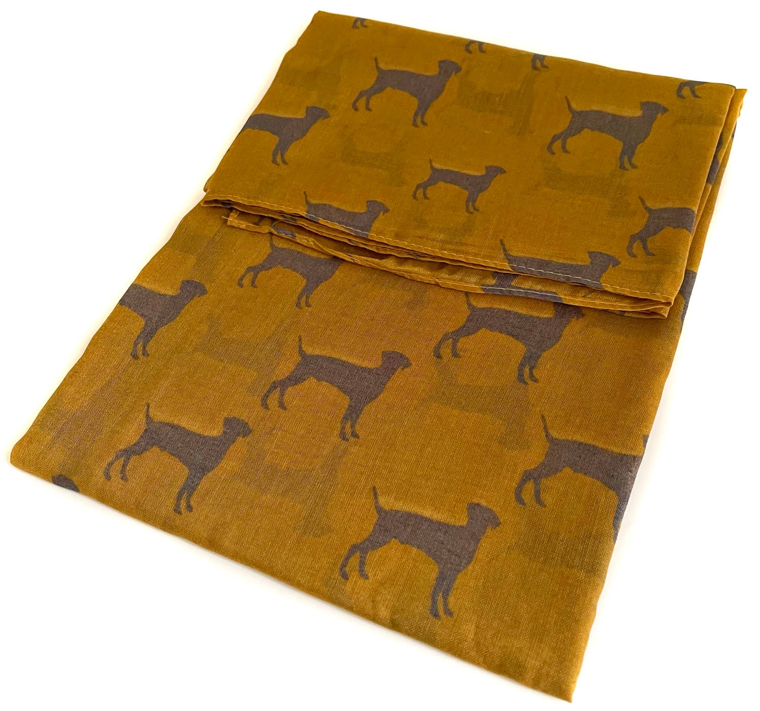 LIGHTWEIGHT MUSTARD YELLOW DOG PRINT SHEER NECK SCARF - A-SHU.CO.UK