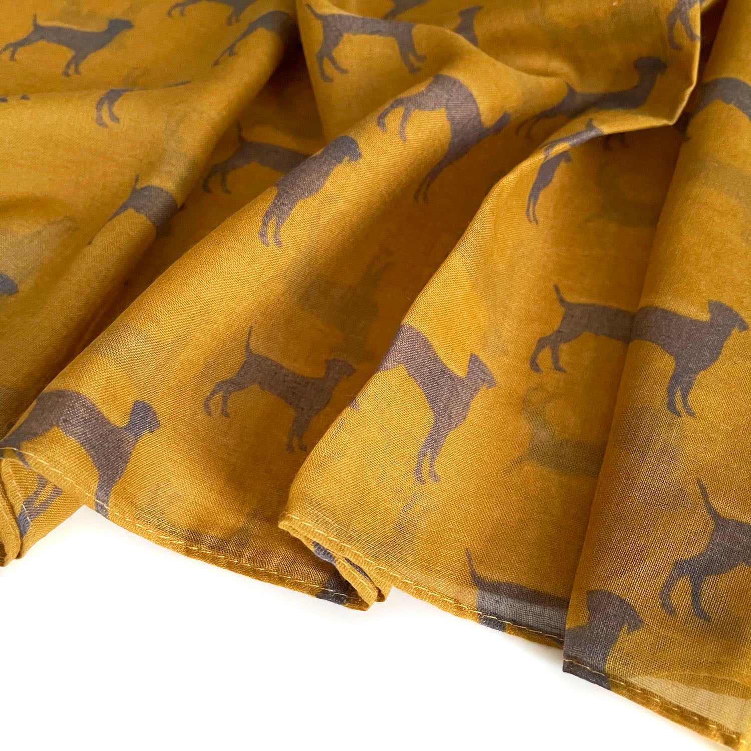 LIGHTWEIGHT MUSTARD YELLOW DOG PRINT SHEER NECK SCARF - A-SHU.CO.UK