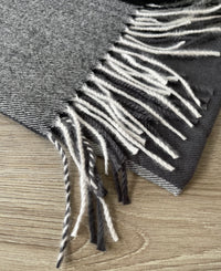 LONG BLACK WHITE WOOL MIX CHECKED TARTAN SCARF