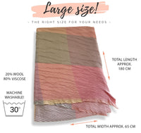 LONG PINK CRINKLE MULTICOLOUR WOOL MIX COLOUR BLOCK CHECK SCARF