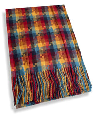 LONG RED MULTICOLOUR WOOL MIX CHECKED TARTAN SCARF - A-SHU.CO.UK