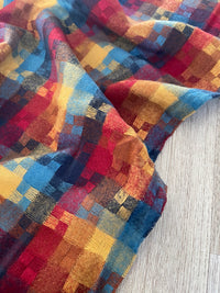 LONG RED MULTICOLOUR WOOL MIX CHECKED TARTAN SCARF - A-SHU.CO.UK