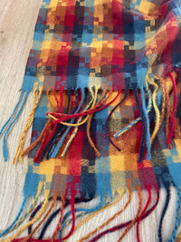 LONG RED MULTICOLOUR WOOL MIX CHECKED TARTAN SCARF - A-SHU.CO.UK