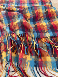 LONG RED MULTICOLOUR WOOL MIX CHECKED TARTAN SCARF - A-SHU.CO.UK