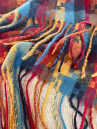 LONG RED MULTICOLOUR WOOL MIX CHECKED TARTAN SCARF - A-SHU.CO.UK
