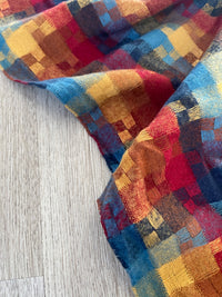 LONG RED MULTICOLOUR WOOL MIX CHECKED TARTAN SCARF - A-SHU.CO.UK