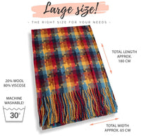 LONG RED MULTICOLOUR WOOL MIX CHECKED TARTAN SCARF - A-SHU.CO.UK