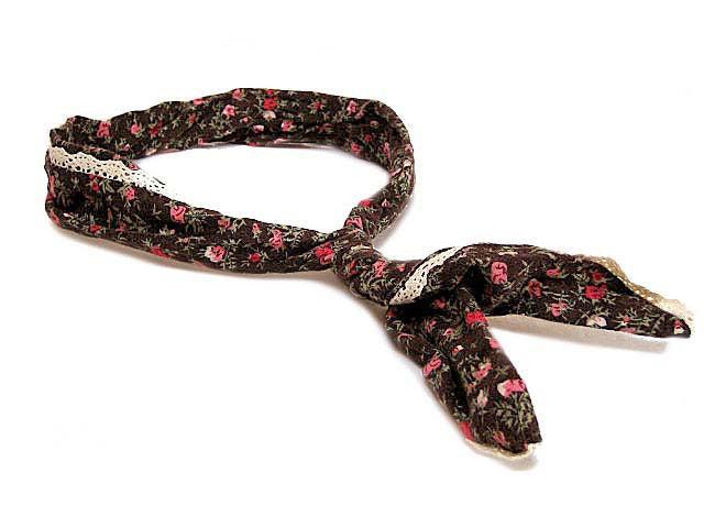 A-SHU MULTI-FUNCTIONAL BENDY FLORAL HEADBAND/ NECK-WRIST-HAIR TIE - DARK BROWN LACE FLORAL - A-SHU.CO.UK