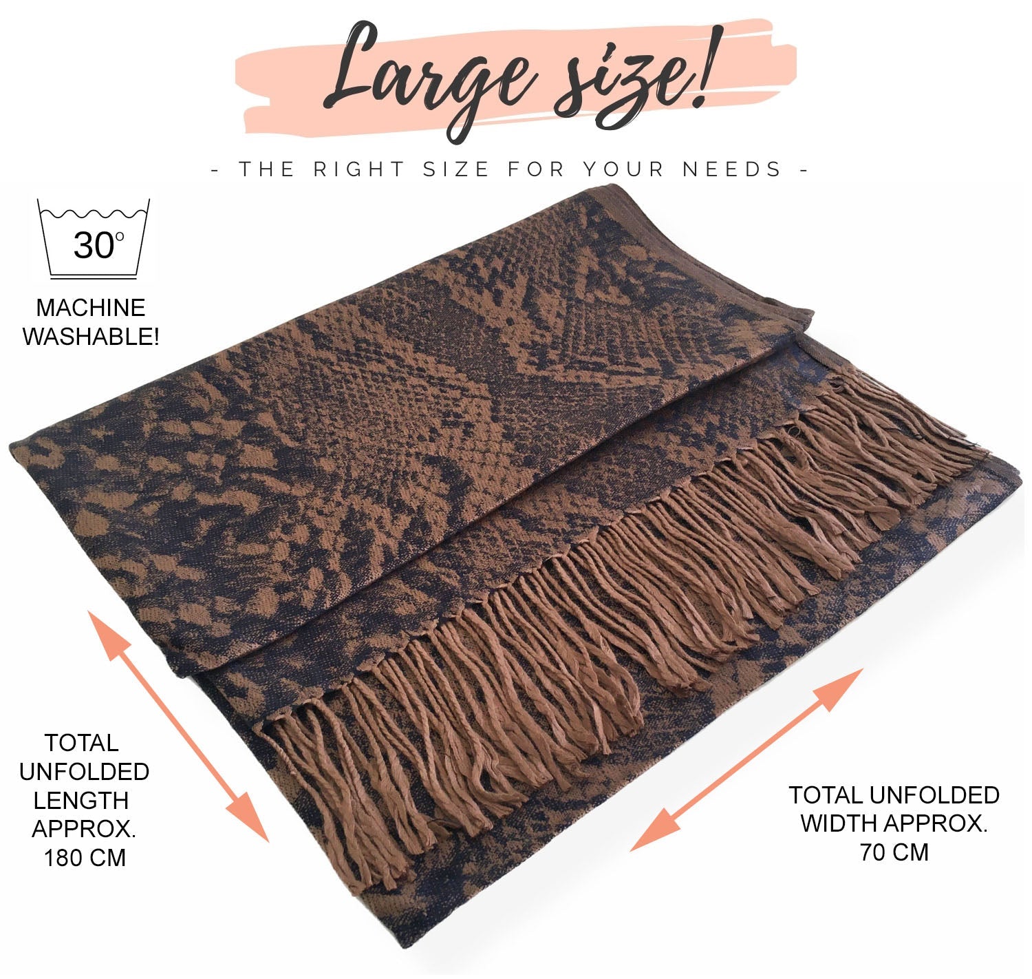 NAVY BRONZE LARGE SNAKESKIN PRINT REVERSIBLE PASHMINA SHAWL SCARF