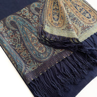 PAISLEY PRINT NAVY BLUE LIGHTWEIGHT PASHMINA SHAWL SCARF