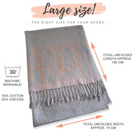 PAISLEY PRINT SILVER LIGHTWEIGHT PASHMINA SHAWL SCARF