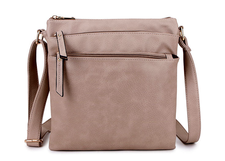 A-SHU PLAIN BEIGE MULTI COMPARTMENT CROSS BODY SHOULDER BAG - A-SHU.CO.UK