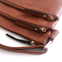 A-SHU PLAIN BROWN MULTI COMPARTMENT CROSS BODY SHOULDER BAG - A-SHU.CO.UK