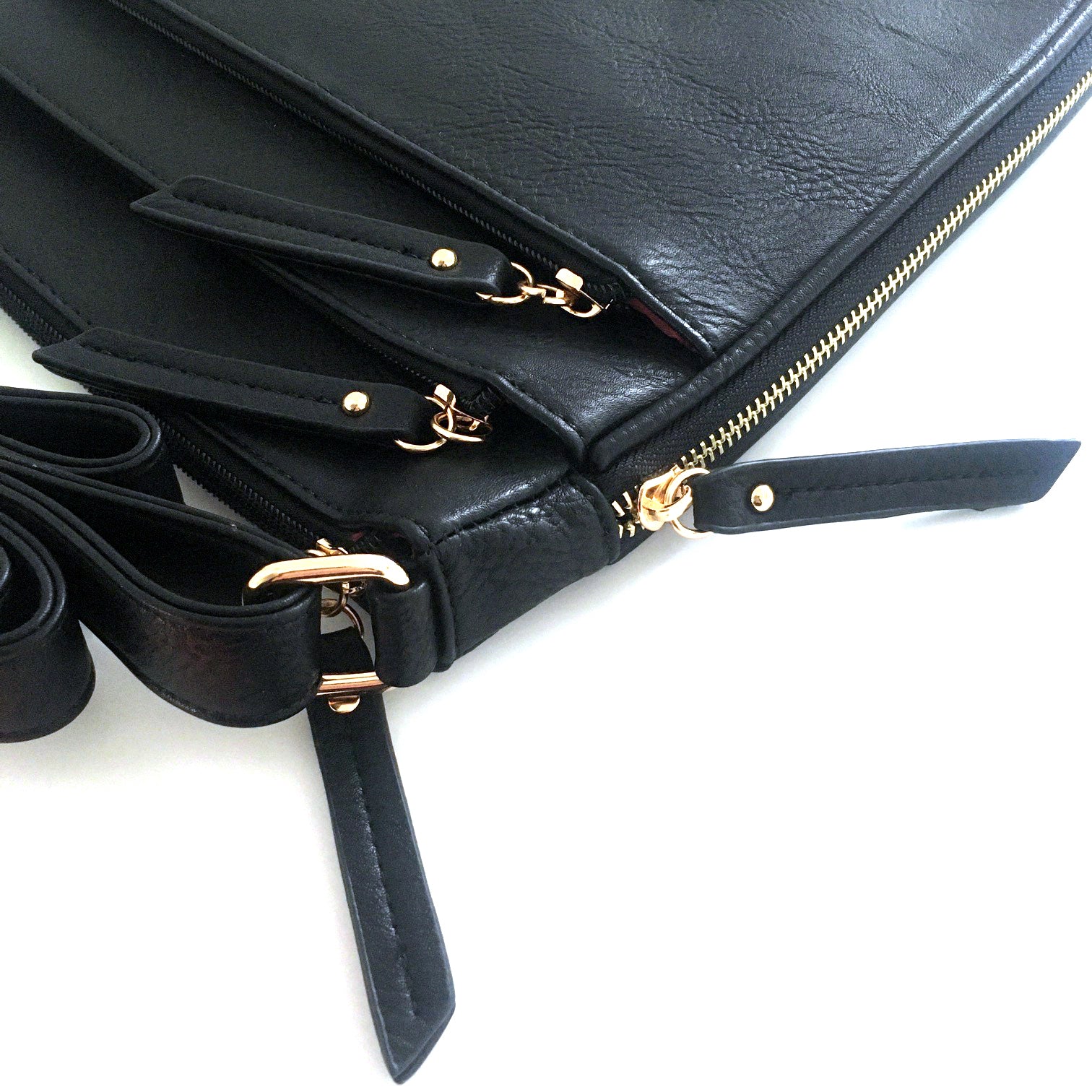 A-SHU PLAIN CURVED BLACK MULTI COMPARTMENT CROSS BODY SHOULDER BAG - A-SHU.CO.UK