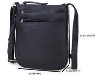 A-SHU PLAIN CURVED BLACK MULTI COMPARTMENT CROSS BODY SHOULDER BAG - A-SHU.CO.UK