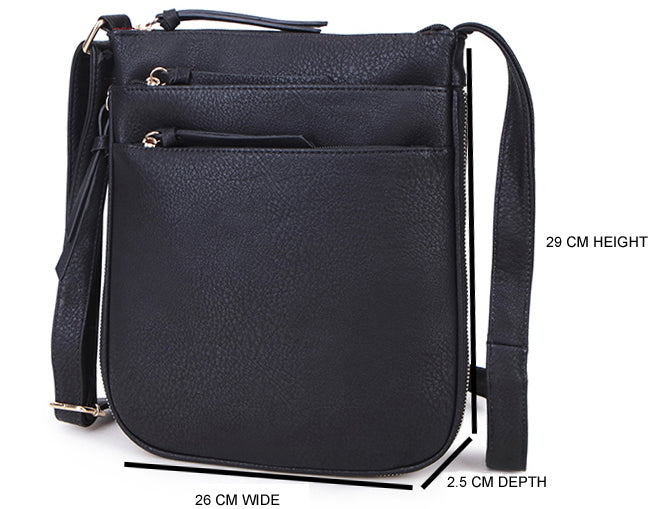 A-SHU PLAIN CURVED BLACK MULTI COMPARTMENT CROSS BODY SHOULDER BAG - A-SHU.CO.UK