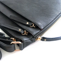 A-SHU PLAIN CURVED DARK GREY MULTI COMPARTMENT CROSS BODY SHOULDER BAG - A-SHU.CO.UK