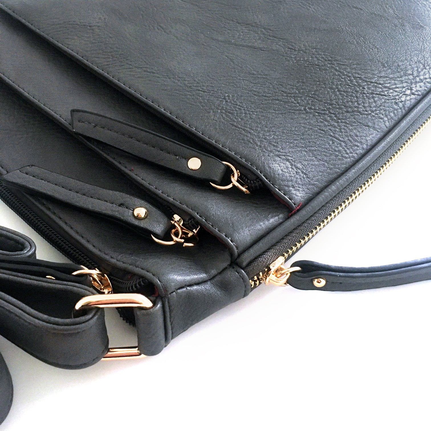 A-SHU PLAIN CURVED DARK GREY MULTI COMPARTMENT CROSS BODY SHOULDER BAG - A-SHU.CO.UK