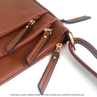 A-SHU PLAIN CURVED DARK GREY MULTI COMPARTMENT CROSS BODY SHOULDER BAG - A-SHU.CO.UK