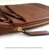 A-SHU PLAIN CURVED DARK GREY MULTI COMPARTMENT CROSS BODY SHOULDER BAG - A-SHU.CO.UK