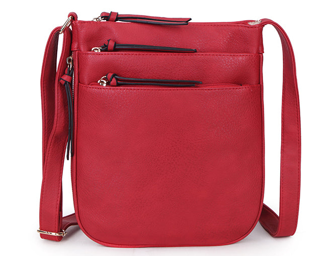 A-SHU PLAIN CURVED RED MULTI COMPARTMENT CROSS BODY SHOULDER BAG - A-SHU.CO.UK