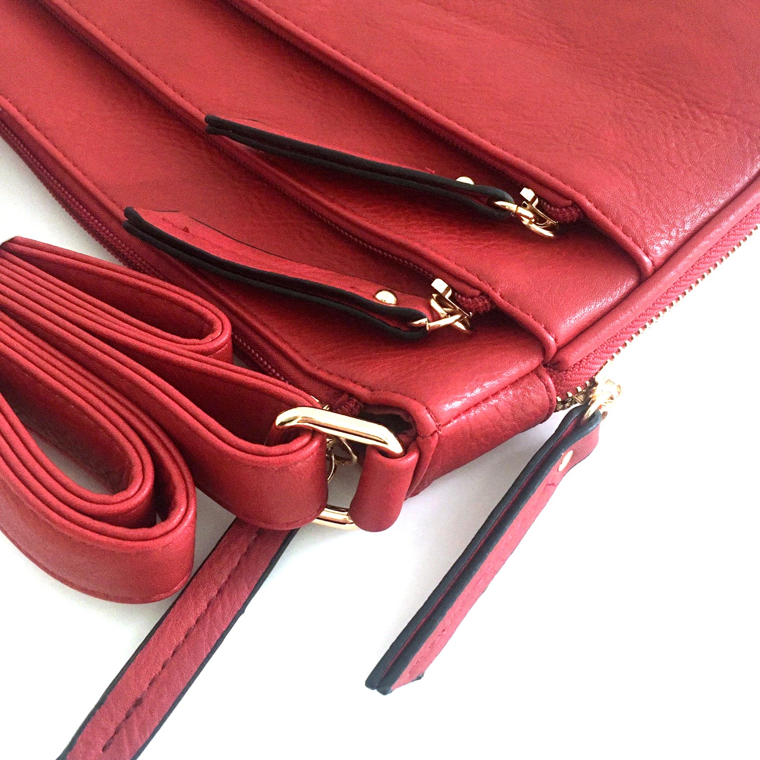 A-SHU PLAIN CURVED RED MULTI COMPARTMENT CROSS BODY SHOULDER BAG - A-SHU.CO.UK