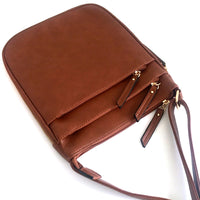 A-SHU PLAIN CURVED TAN MULTI COMPARTMENT CROSS BODY SHOULDER BAG - A-SHU.CO.UK