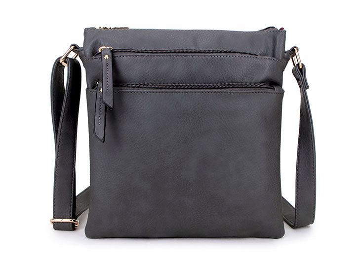 A-SHU PLAIN DARK GREY MULTI COMPARTMENT CROSS BODY SHOULDER BAG - A-SHU.CO.UK
