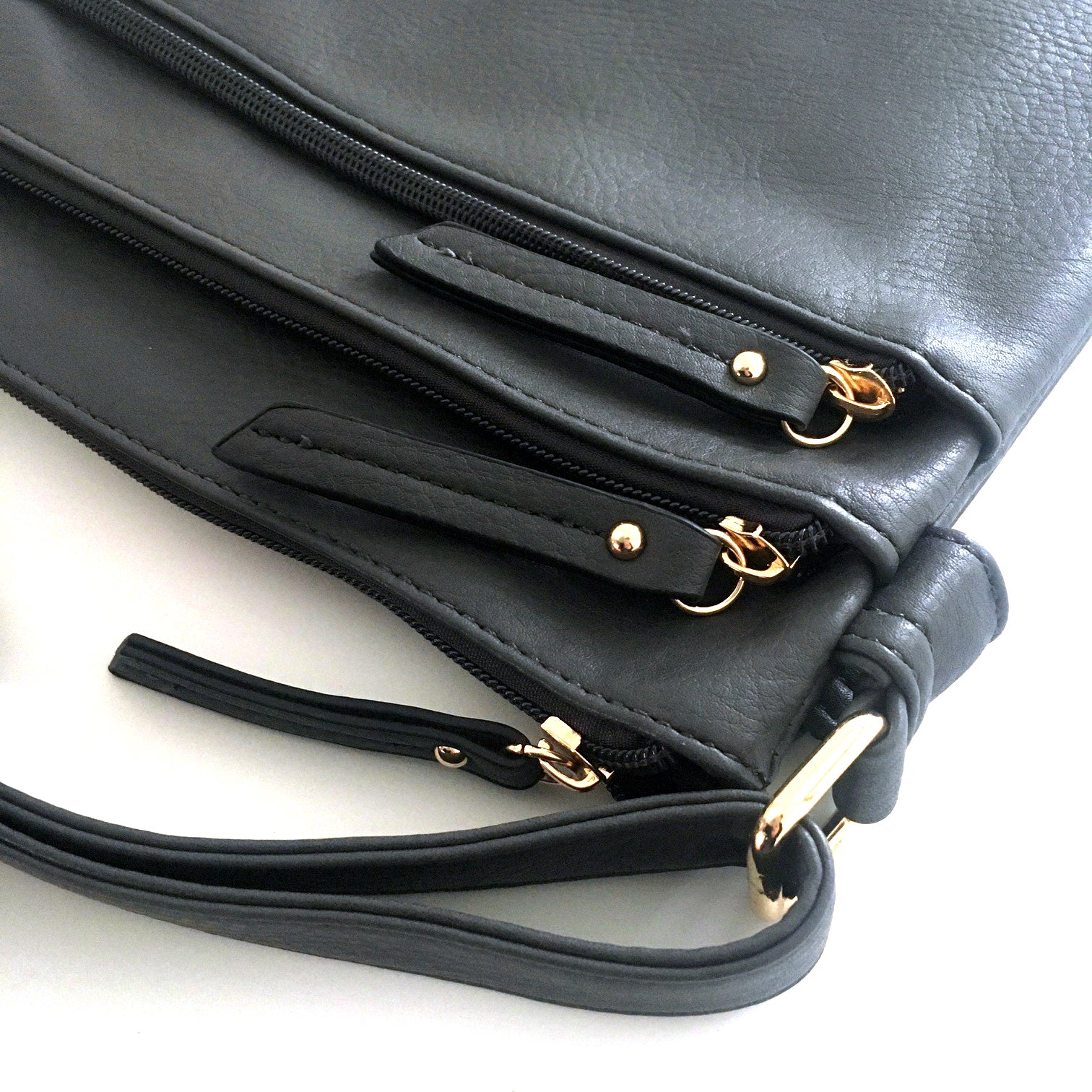 A-SHU PLAIN DARK GREY MULTI COMPARTMENT CROSS BODY SHOULDER BAG - A-SHU.CO.UK