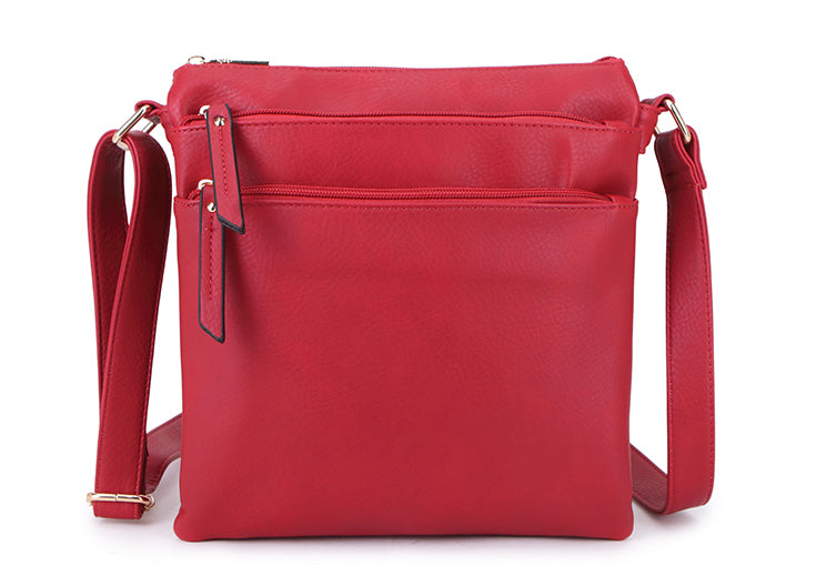 A-SHU PLAIN RED MULTI COMPARTMENT CROSS BODY SHOULDER BAG - A-SHU.CO.UK