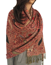 LARGE RED MULTI COLOUR PAISLEY PRINT PASHMINA SHAWL SCARF