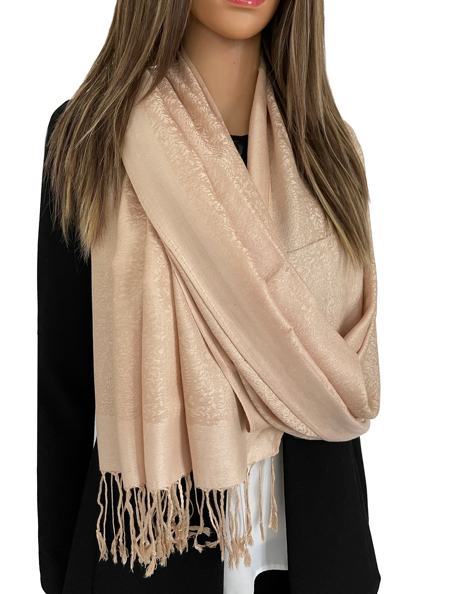 ROSE GOLD PAISLEY PRINT REVERSIBLE PASHMINA SHAWL SCARF - A-SHU.CO.UK