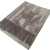 A-SHU SILVER GREY REVERSIBLE PASHMINA SHAWL SCARF IN ABSTRACT FLORAL PRINT - A-SHU.CO.UK