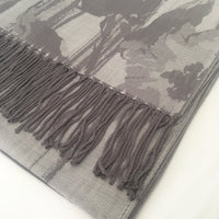 A-SHU SILVER GREY REVERSIBLE PASHMINA SHAWL SCARF IN ABSTRACT FLORAL PRINT - A-SHU.CO.UK