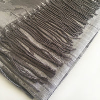 A-SHU SILVER GREY REVERSIBLE PASHMINA SHAWL SCARF IN ABSTRACT FLORAL PRINT - A-SHU.CO.UK