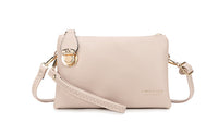 SMALL MULTI-POCKET CROSS BODY CLUTCH BAG WITH WRISTLET - BEIGE